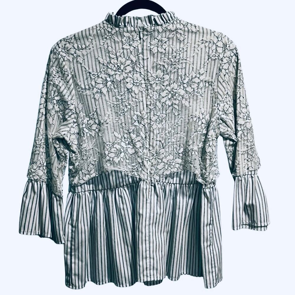 Hannah Lace Stripe Peplum Blouse Mock Neck Small - Picture 6 of 9